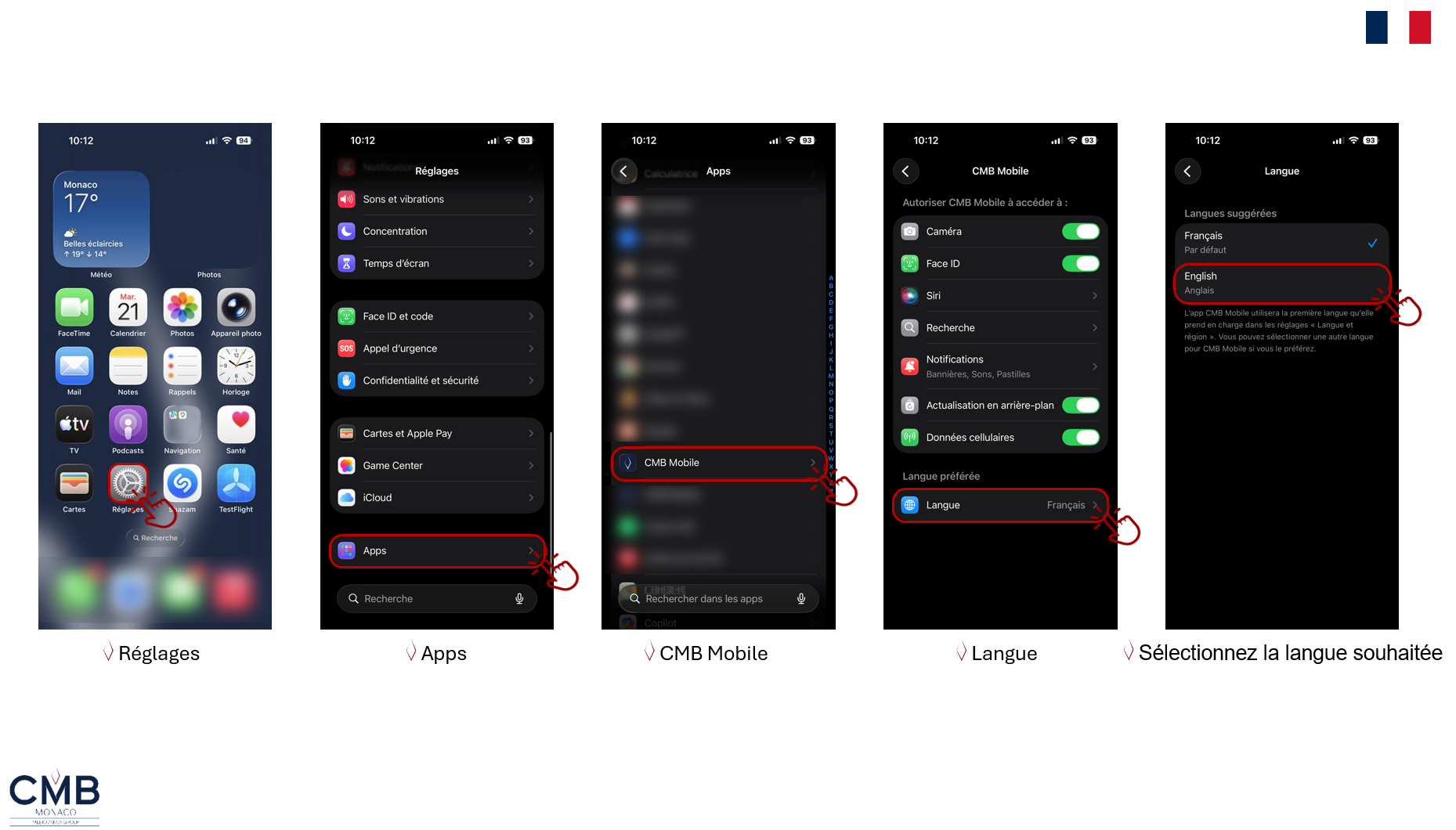 CMB changement de langue fr